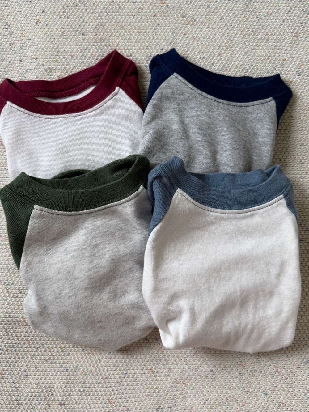 Set of 4 Raglan Onesies - Burgundy, Navy, Olive, Dusty Blue